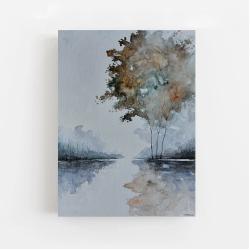 drzewa minimalistyczny obraz,akwarela,szarości - Obrazy - Wyposażenie wnętrz