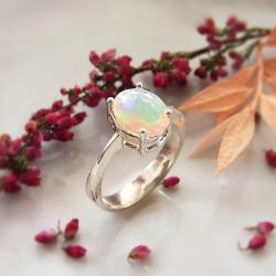 opal welo,wielobarwny opal,srebrny pierścionek - Pierścionki - Biżuteria