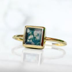 Złoty pierścionek z agatem mszystym - Pierścionki - Biżuteria