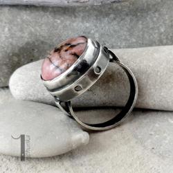 pierścionek srebrny,rodochrozyt,vintage - Pierścionki - Biżuteria