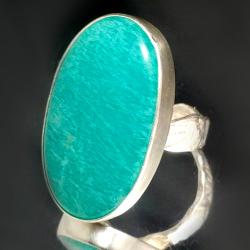 amazonit,srebrny pierścień,okazały,niebieski - Pierścionki - Biżuteria