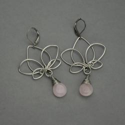 długie kolczyki,wire wrapping,kwarc różowy - Kolczyki - Biżuteria