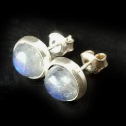 kolczyki sztyfty kamień księżycowy,błękit,srebro - Kolczyki - Biżuteria