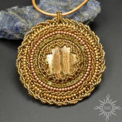 mandala,okrągły,na lato,bursztynowy,medalion,złoty - Wisiory - Biżuteria