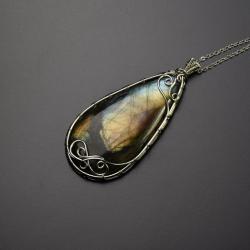 wisior,duży wisior,wire wrapping,labradoryt - Wisiory - Biżuteria