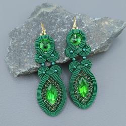 kolczyki sutasz zielone wieczorowe z kryształami - Kolczyki - Biżuteria