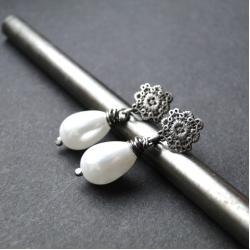 eleganckie kolczyki w stylu retro srebro,perły - Kolczyki - Biżuteria