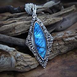 srebrny baśniowy wisior z niebieskim labradorytem - Naszyjniki - Biżuteria