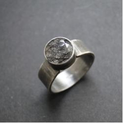 srebro,kwarc,turmalin,sygnet,surowy - Pierścionki - Biżuteria