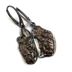 kolczyki srebrne z pięknymi meteorytami - Kolczyki - Biżuteria