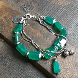 zielona bransoletka ze srebra i onyksów,na prezent - Bransoletki - Biżuteria