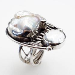 pierścionek z perłą barokową i kryształem górskim - Pierścionki - Biżuteria