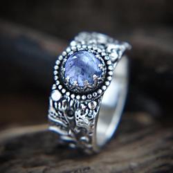 srebrny,pierścionek,z tanzanitem,zaręczynowy - Pierścionki - Biżuteria