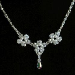 Naszyjnik perłowo kryształowe kwiaty Swarovski - Naszyjniki - Biżuteria