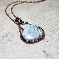 niebieski kamień,koronkowy agat - Naszyjniki - Biżuteria