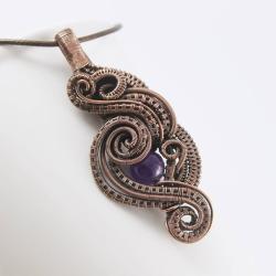 wisior z ametystem,wire wrapping - Naszyjniki - Biżuteria