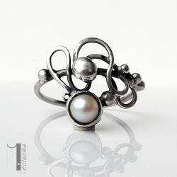 pierścionek srebrny,perła słodkowodna,minimalist - Pierścionki - Biżuteria