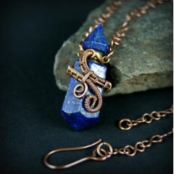 wire wrapping,naszyjnik,lapis lazuli,perfumetka - Naszyjniki - Biżuteria