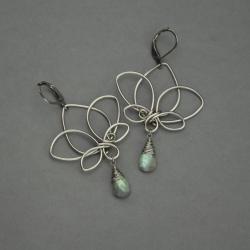 długie kolczyki,wire wrapping,kwiat lotosu, - Kolczyki - Biżuteria