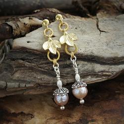 srebrne,pozłacane,kolczyki,z perłami - Kolczyki - Biżuteria