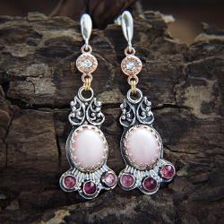 baśniowe kolczyki z opalem różowym,unikaty - Kolczyki - Biżuteria