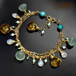 Złocona bransoletka z Moonstone,Chalcedonem,Opal - Bransoletki - Biżuteria