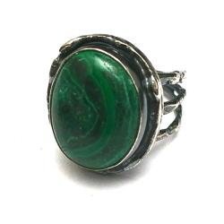 malachit,retro pierścionek ze srebra,zielony - Pierścionki - Biżuteria