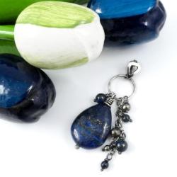 lapis lazuli,piryt,wisiorek,granatowy,kropla,srebr - Wisiory - Biżuteria