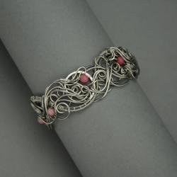 szeroka bransoleta,wire wrapping,rodonit - Bransoletki - Biżuteria