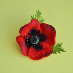 broszka czerwony mak,Broszka,kwiatek - Broszki - Biżuteria