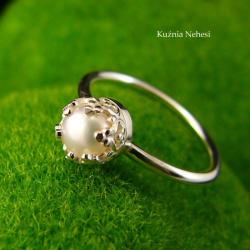 pierścionek z perłą,srebrny,dziewczęcy,na ślub - Pierścionki - Biżuteria