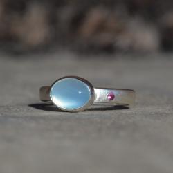 kolorowy srebrny pierścionek z agatem i rodolitem - Pierścionki - Biżuteria