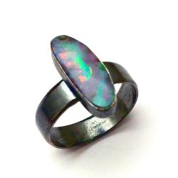 Tęczowy australijski opal pierścionek,szlachetny - Pierścionki - Biżuteria
