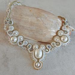 kolczyki z perłami,sutasz,naszyjnik biały ślubny - Naszyjniki - Biżuteria