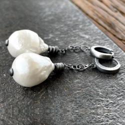 kolczyki z białą perłą baroque - Kolczyki - Biżuteria