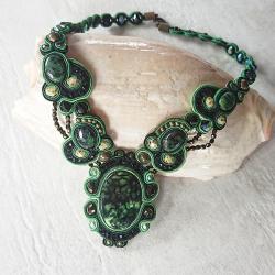 elegancki naszyjnik sutasz,z agatem,zielony - Naszyjniki - Biżuteria