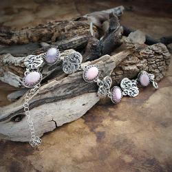 bransoletka,srebrna biżuteria artystyczna,różowa - Bransoletki - Biżuteria