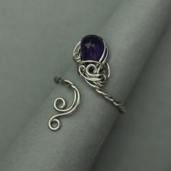 pierścionek,regulowany,wire wrapping,ametyst - Pierścionki - Biżuteria