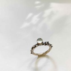 pierścionek srebrny,prehnit,organiczny,surowy - Pierścionki - Biżuteria