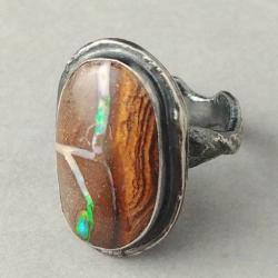opal,srebro,surowy pierścionek,boulder - Pierścionki - Biżuteria