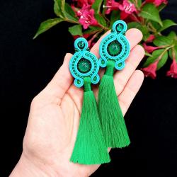 zielone kolczyki sutasz z chwostami agat - Kolczyki - Biżuteria