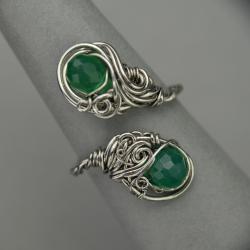 pierścionek,regulowany,wire wrapping,zielony onyks - Pierścionki - Biżuteria