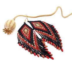indiańskie kolczyki,czerwień,efektowne - Kolczyki - Biżuteria