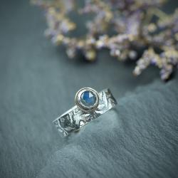 obrączka roślinny wzór,niebieski kamień,nowoczesna - Pierścionki - Biżuteria