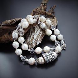 srebrny,naszyjnik,z pereł,klasyczny,ślubny - Naszyjniki - Biżuteria