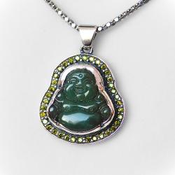 srebrny wisior z jadeitem i oliwionami - Pierścionki - Biżuteria