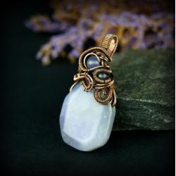 wire wrapping,miedziany wisior,agat - Wisiory - Biżuteria