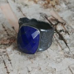 lapis lazuli,srebro,srebrny,chabrowy,granat,retro - Pierścionki - Biżuteria