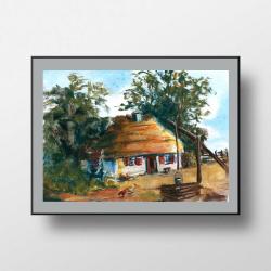obraz wiejska chata,wieś,sielanka,widoczek,skansen - Obrazy - Wyposażenie wnętrz