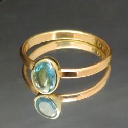 akwamaryn,złoty pierścionek,delikatny,klasyczny - Pierścionki - Biżuteria